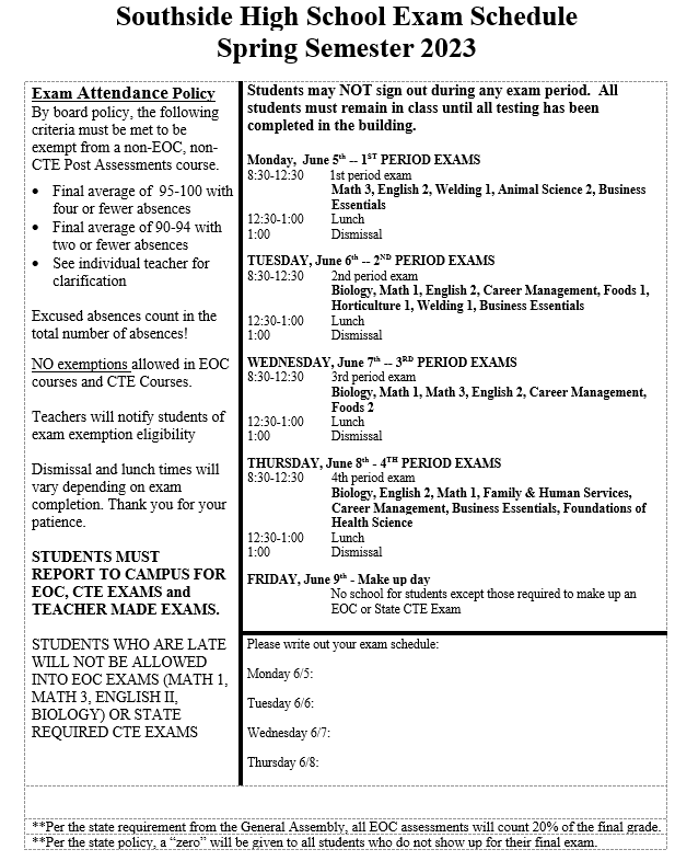  details regarding exams--same information that is in link
